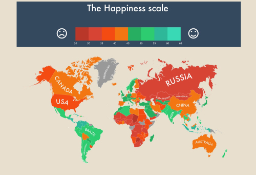 HAPPY MAP: Countries were judged according to three factors: life expectancy, wellbeing and its ecological footprint