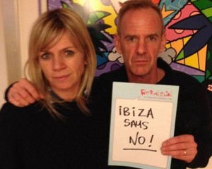 Say no to Oil in Ibiza Zoe Ball and Norman Cook (Fatboy Slim) - Mos picdesk Twitter/instagram/ facebook pics of celebs apposed to the oil finding mission around Ibiza